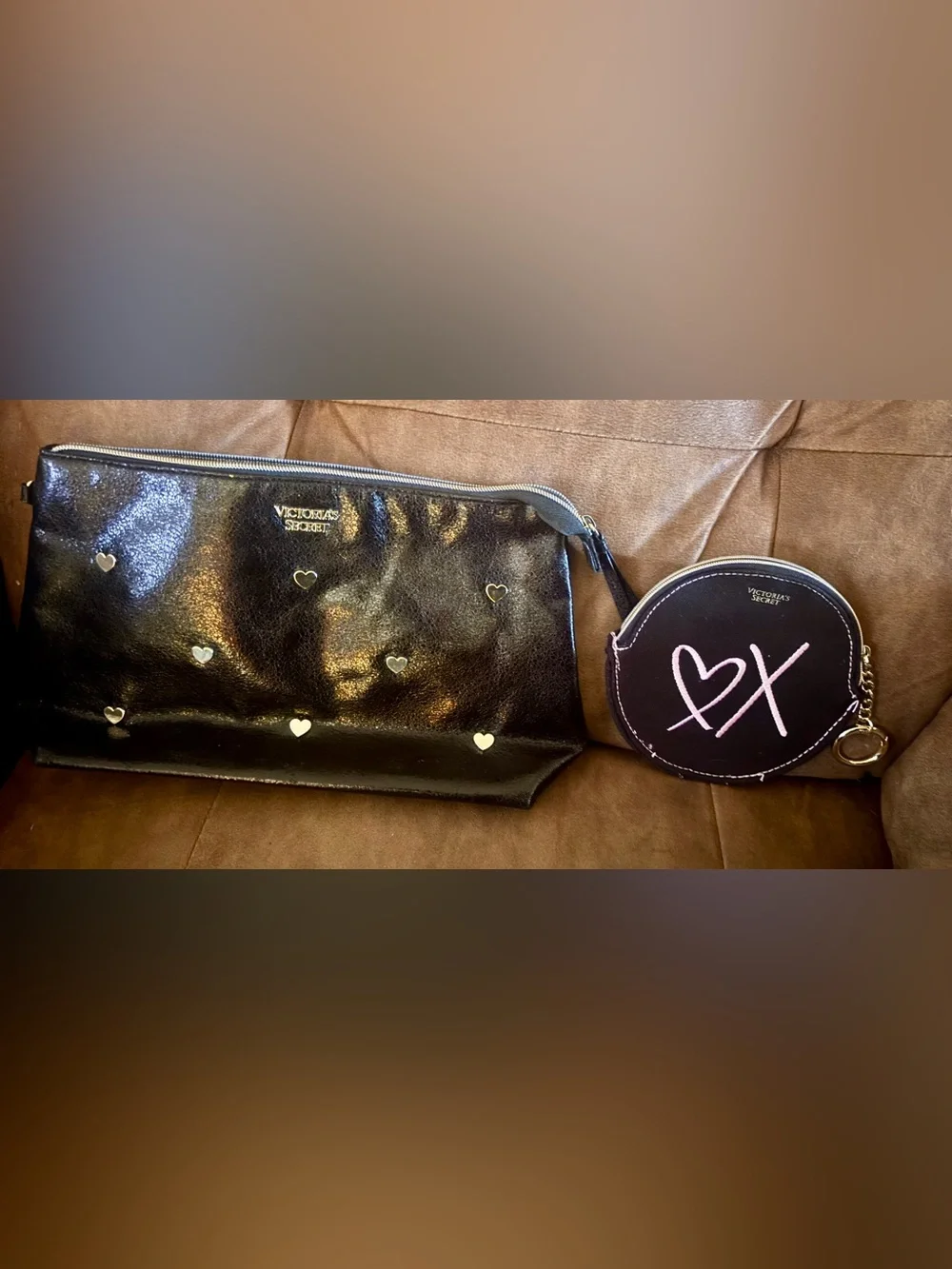 Victoria’s Secret Black & Gold Cosmetic Bag + Coin Purse Set